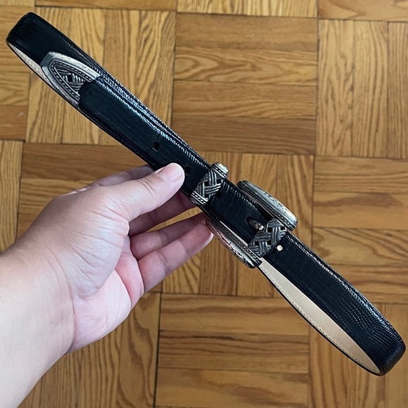 Brighton Black Leather Belt with Silver Detailing - Picture 1 of 8